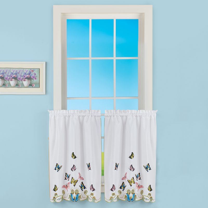 Collections Etc Embroidered Dancing Butterflies & Lavender Window Curtains, 2 of 4
