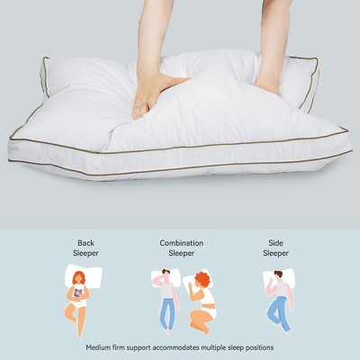 Queen White Goose Feather Down Pillow Set with Quilted Cotton Cover