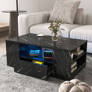 NicBex Minimalist Rectangular Coffee Table with LED Lights & Storage Drawers/Shelves,Marble Center Table for Living Room,Apartment,Black - 1 of 4