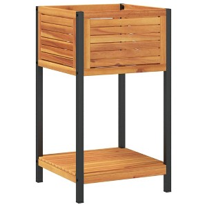 vidaXL Garden Planter with Shelf - Acacia Wood & Steel - 17.7" x 17.7" x 31.5" - Indoor/Outdoor Flower Box - 1 of 4