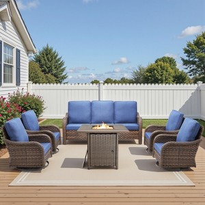 Buenhomino Patio Furniture Set with Fire Pit Table-High Back Outdoor Swivel Chairs Set with Thick Cushions Outdoor Patio Conversation Sets - 1 of 4