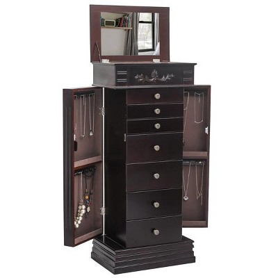 Jewelry Armoire With Full-Length Mirror, 7 Drawers, 24 Necklace Hooks, And Side Swing Doors