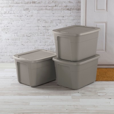 18gal Storage Tote Gray - Room Essentials: Plastic Utility Container, Lidded, Stackable, Built-In Handles, 72qt Capacity - image 3