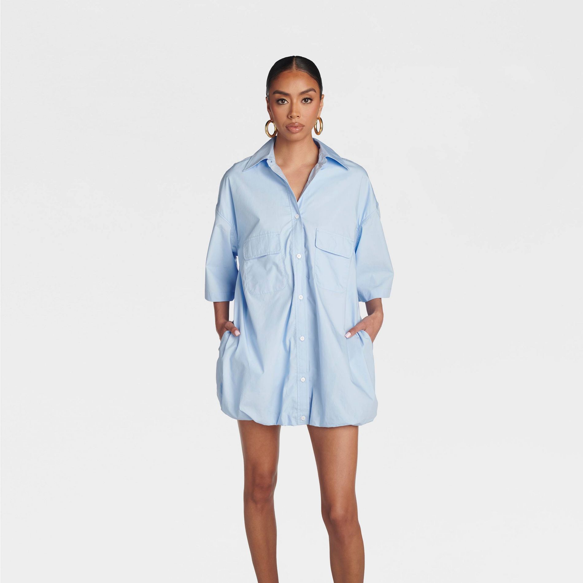KBB by KAHLANA Women's Short Sleeve 'The Bubble Shirt Dress' - Blue