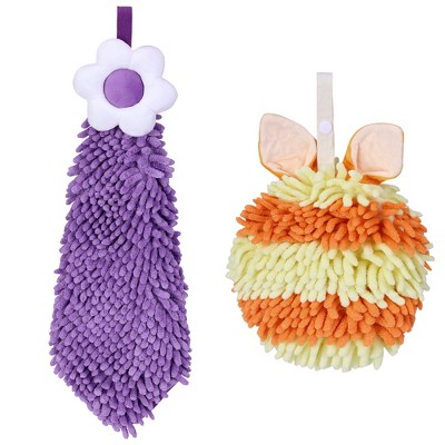 REGALWOVEN 2 Packs Soft Absorbent Flower and Rabbit Shape Decorative Chenille Hand Towel for Bathroom 6" x 15"/7" x 7"