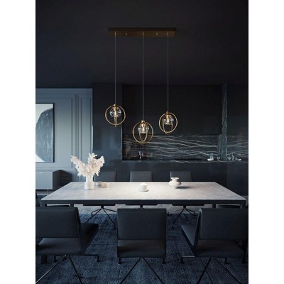 Satin Brass Jamie 36" Modern Mini-Pendant with Clear Glass Shades