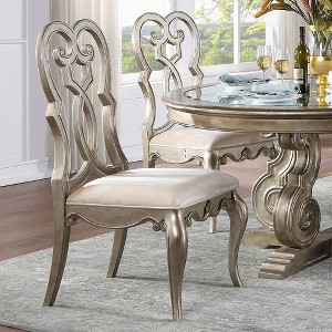 Set of 2 23" Esteban Dining Chairs Ivory Velvet/Antique Champagne Finish - Acme Furniture - 1 of 4