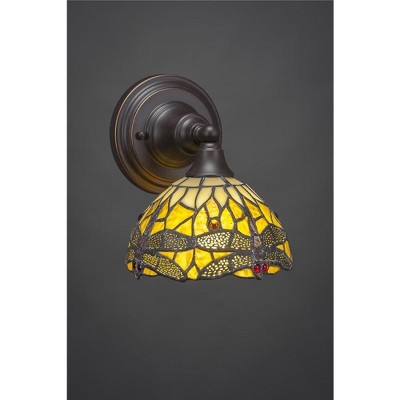 Toltec Lighting Any 1 - Light Sconce in  Dark Granite with 7" Amber Dragonfly Art Glass Shade