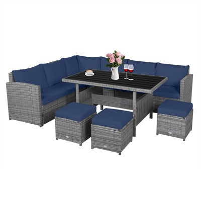 Navy Cushioned 7-Piece Outdoor Wicker Conversation Set