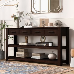 LOVMOR U_Style Stylish Entryway Console Table with 4 Drawers and 2 Shelves, Suitable for Entryways, Living Rooms. - 1 of 4