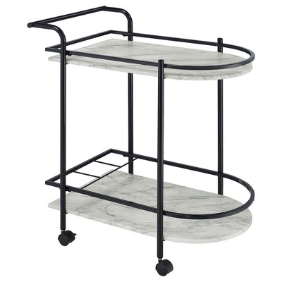 VYNXARIA Faux White Marble Serving Cart with Wine Rack for Playroom, Nursery & Bedroom,Black