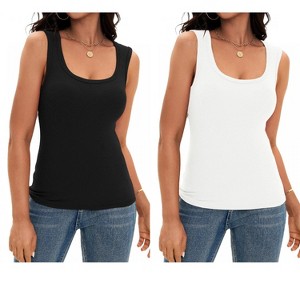 ATHLECHIC Women's Scoop Neck Ribbed Wide Strap Sleeveless Workout Basic Sport Tank Tops 2 Packs - 1 of 4
