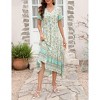 Coolmee Women's Boho  Dress High Waisted Beach Short Sleeve Dress Casual Floral V Neck Maxi Dress - 2 of 4