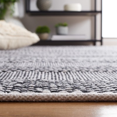 Black and Ivory Striped Flat Woven Wool Cotton 8' x 10' Rug