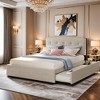 Queen Size Platform Bed with 4 Drawers and Twin Trundle, Upholstered Linen Fabric Platform Bed Frame with Classic Headboard- Leovsnove - 2 of 4