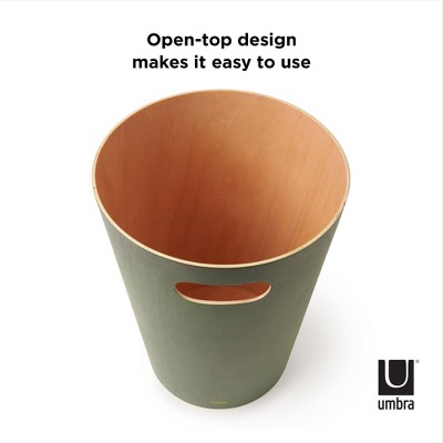 Spruce Green Wood Bathroom Waste Basket with Integrated Handles