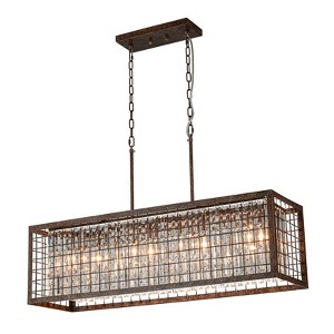 LLHZSY 6-Light Antique Brown Farmhouse Linear Ceiling Chandelier with Crystal Shade - 37" W x 11" D x 22" H - 1 of 4