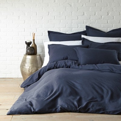 Navy Queen Washed Linen Duvet Cover Set