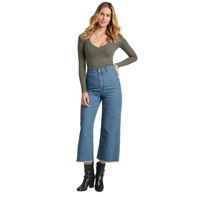 VENUS Womens Ribbed Long Sleeve V-Neck