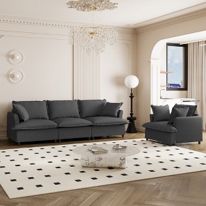 YOOCOZZ Chenille Upholstered Sectional Sofa with 3-Seat Sofa, Single Sofa and 4 Pillows - 1 of 4