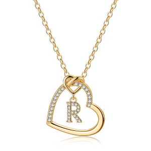 Turandoss 18K Gold Heart Initial Necklace for Women Girls, Dainty Zircon Pendant Necklace, Birthday Gifts for Women Girls, Gold Jewelry, 20+2.5In - 1 of 4