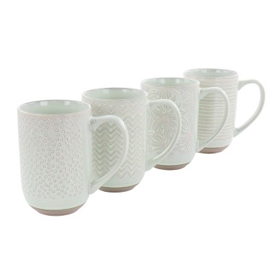 Mr. Coffee Dutton Springs 4 Piece 19 Ounce Stoneware Assorted Designs Mug  Set in White