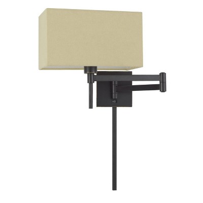 12" Robson Wall Swing Arm Reading Lamp with Hardback Fabric Shade Dark Bronze - Cal Lighting