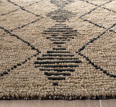 Hand-Knotted Beige and Black Wool Geometric Area Rug