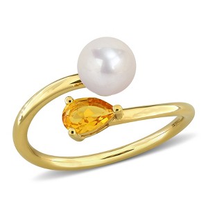 EVERLY JEWELRY | Multiple-color option in Yellow Silver Pearl Ring with Multiple color gemstone Options. - 1 of 4