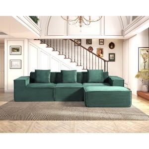 112.1'' Corduroy Convertible Modular L-Shaped Sectional Couch with Ottoman & Pillows, Deep Seat Sleeper Sofa for Living Room - 1 of 4