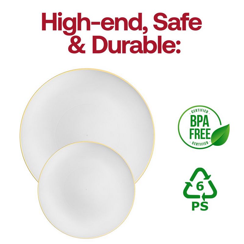 Smarty Had A Party 10.25" White with Gold Rim Organic Round Disposable Plastic Dinner Plates (120 Plates), 4 of 7