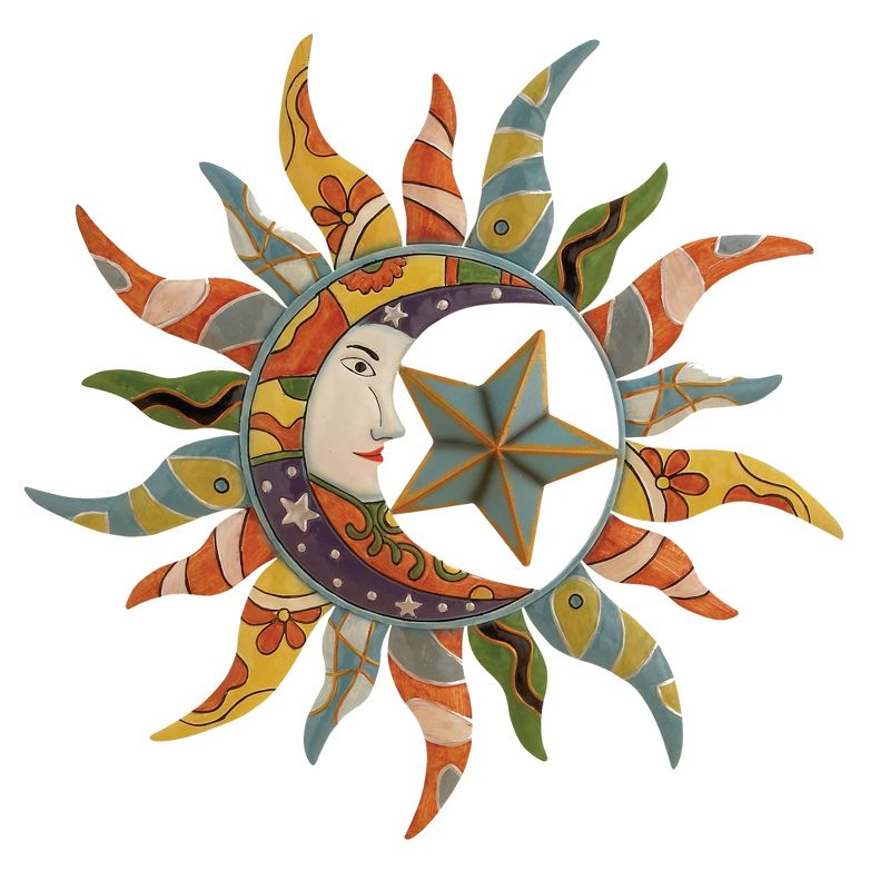 Metal Sun and Moon Indoor Outdoor Wall Decor with Abstract Patterns Green - Olivia &#38; May, 1 of 10