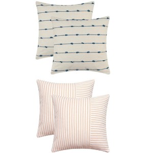 REGALWOVEN 4 Pcs Modern Farmhouse Decorative Striped Throw Pillow Covers Square 18" x 18" - 1 of 4