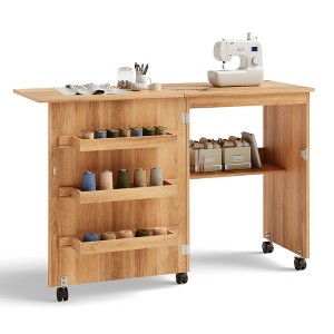 Costway Folding Sewing Craft Table Shelf Storage Cabinet Home Furniture W/Wheels - 1 of 4