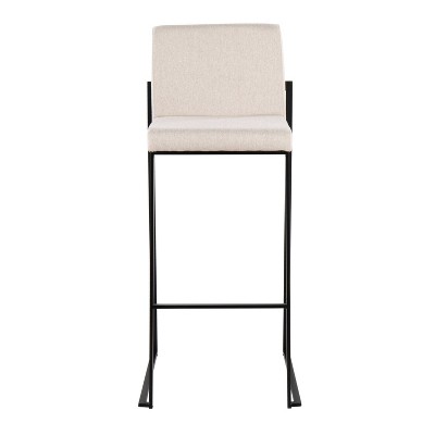 Set of 2 Black Steel and Beige Fabric High Back Barstools