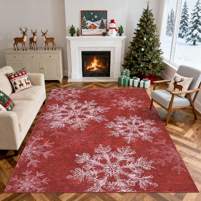 Christmas Area Rugs for Living Room Bedroom Washable Rug Xmas Snowflakes Rug Indoor Floor Carpet