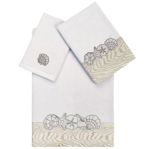 Linum Home Textiles 100% Turkish Cotton SHELL ROW Embellished Towel Set - 1 of 4