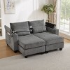 63" Convertible Corduroy Sleeper Loveseat Sofa with USB Ports,Cup Holders,Storage Armrests and Pillows-Maison Boucle - 2 of 4