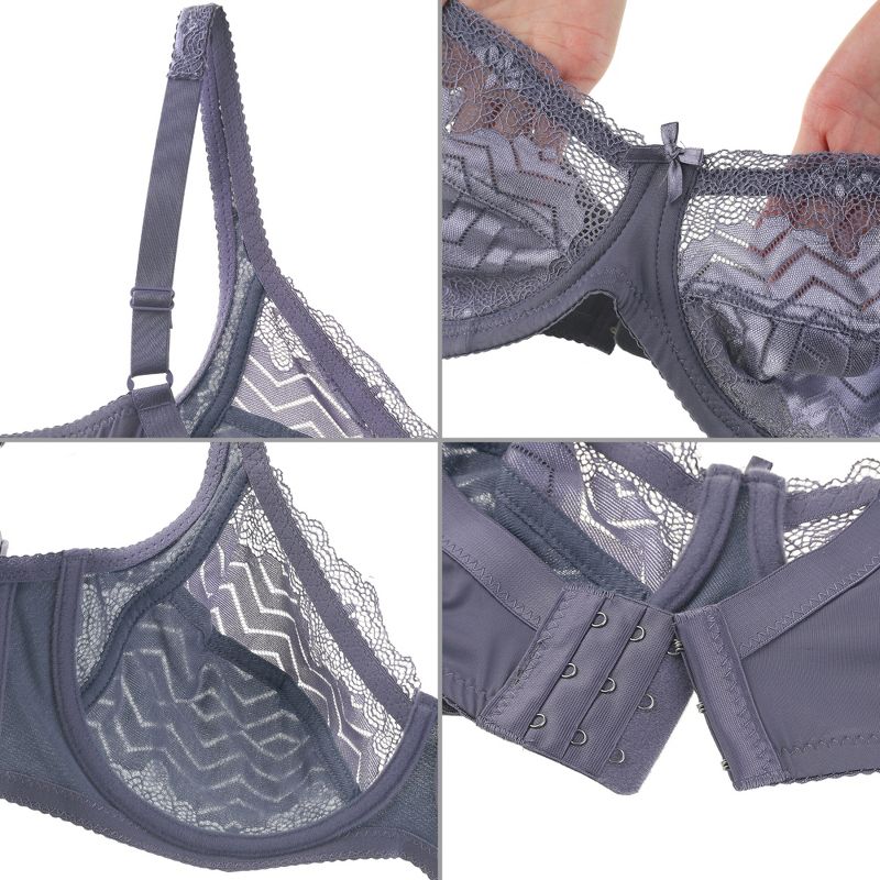 Agnes Orinda Women's Plus Size Underwire Push-Up Lace Trim Adjustable Straps Comfort Bra and Panty Set, 3 of 4