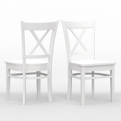 White Upholstered Cross Back Solid Wood Side Chair