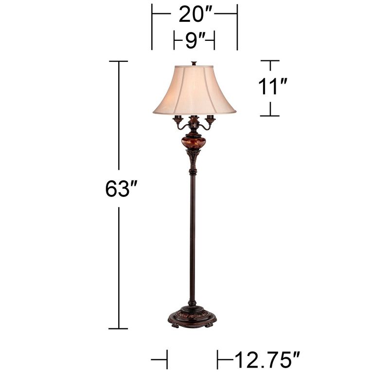 Barnes and Ivy Traditional Floor Lamp 4-Light 63" Tall Lush Bronze Tortoise Glass Font Bell Shade for Living Room Reading Bedroom Office, 4 of 10