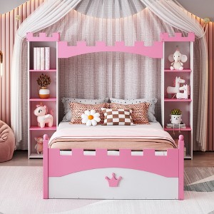 Twin Size Platform Bed with Storage Shelf for Kids Bedroom - 1 of 4