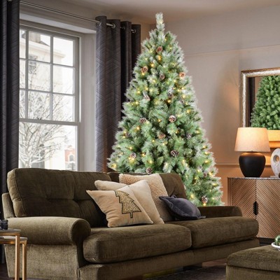 NAYSAYE Christmas Tree Stand 8FT Tree with Pine Cones and Realistic Branches for Holiday Decor, Green, 59"*96"*45.32"