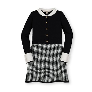 Hope & Henry Girls' Button Front Sweater Dress with Collar (Black Houndstooth, 3-6 Months) - 1 of 4