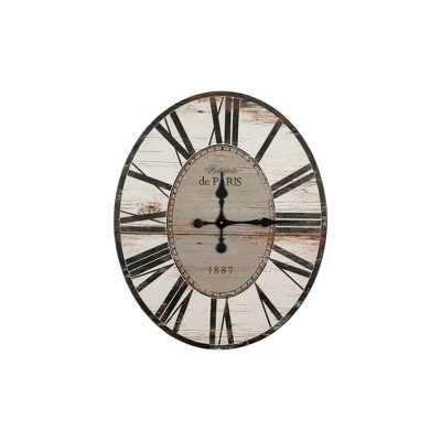 29" Oval Distressed Wood Wall Clock White/Black - 3R Studios