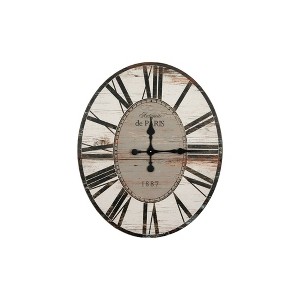 29" Oval Distressed Wood Wall Clock White/Black - Storied Home: French Country Style, Analog Display - 1 of 4