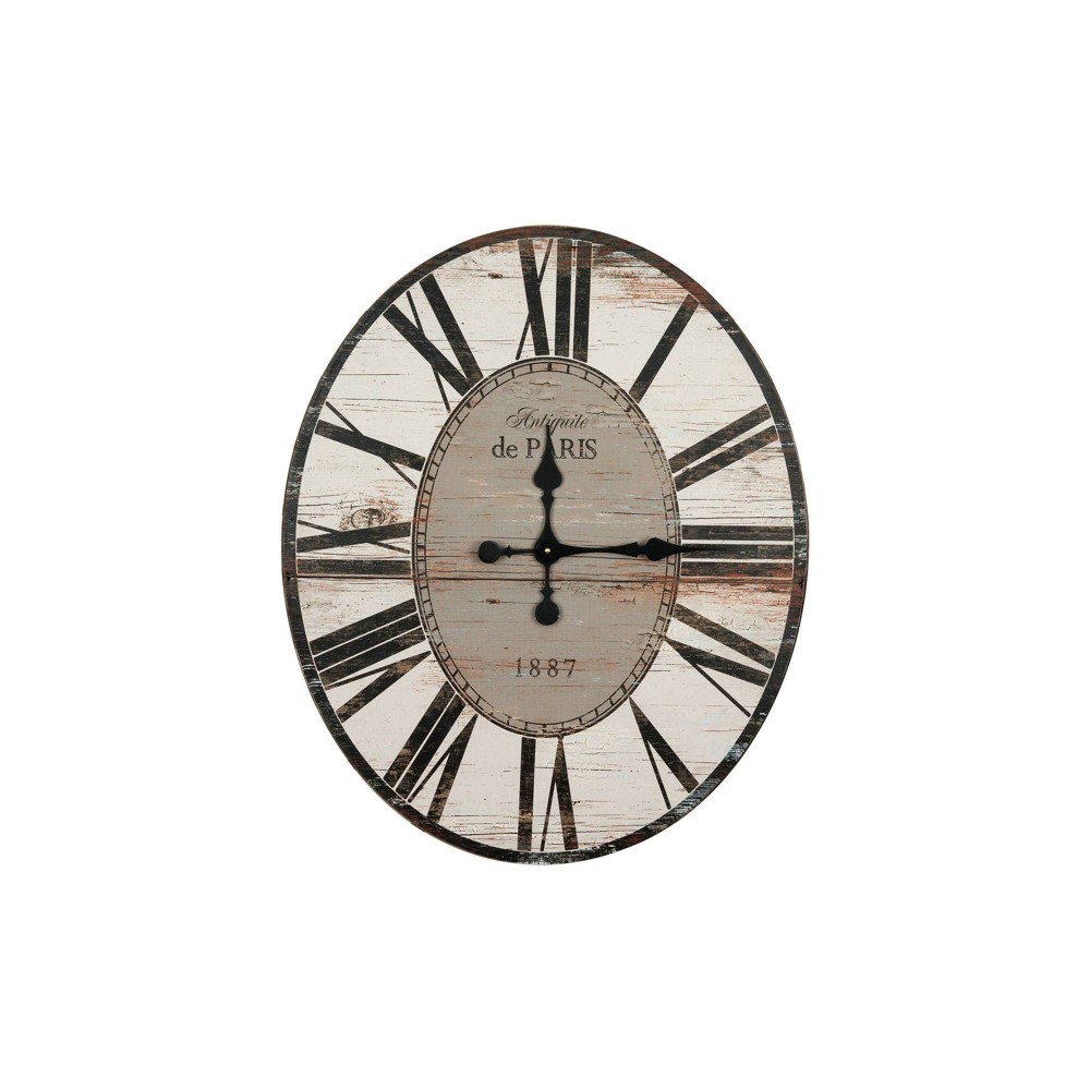 Photos - Wall Clock 29" Oval Distressed Wood  White/Black - Storied Home
