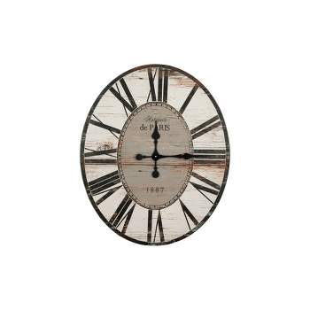 29" Oval Distressed Wood Wall Clock White/Black - Storied Home