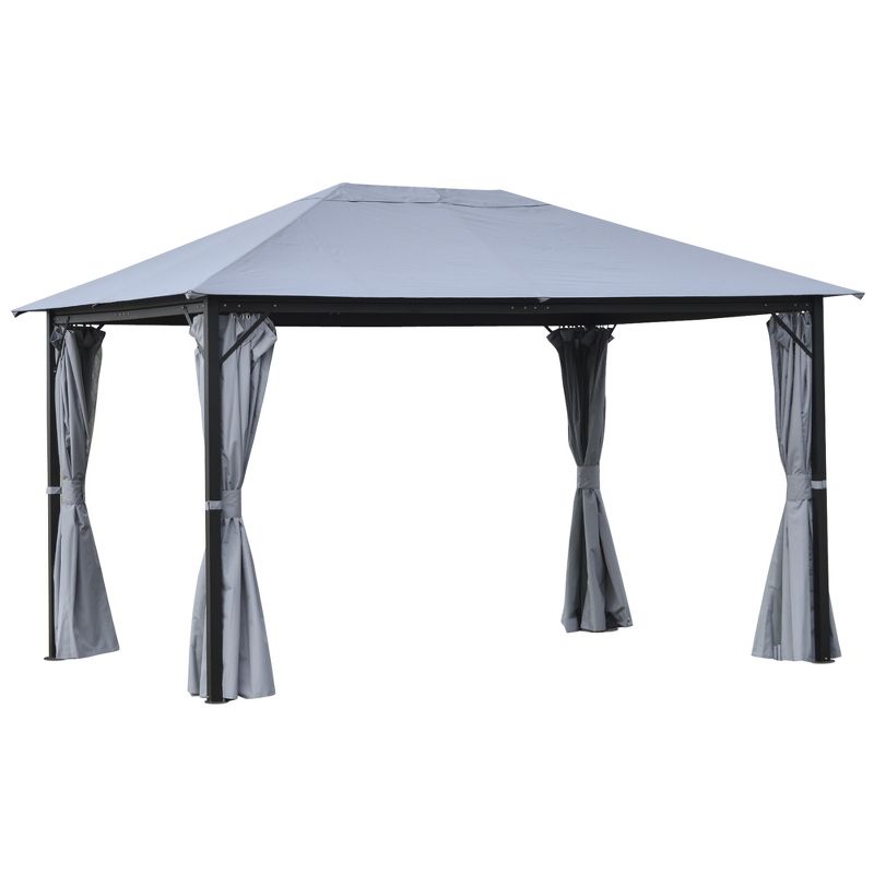 Outsunny 13' x 10' Outdoor Patio Gazebo Soft Top Canopy with PA Coated Polyester Roof, Steel/Aluminum Frame, Curtains & Netting Sidewalls, Gray, 4 of 9