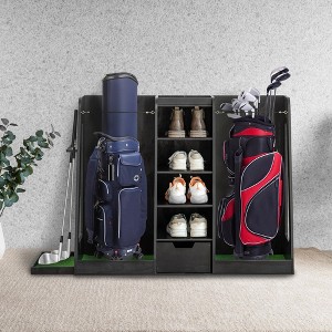MOEPISY 55.5in x16in x37in Wooden Golf Bag Organizer and Sports Storage Rack, Black - 1 of 4